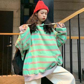 Striped Hoodie / Plain Wide-leg Pants