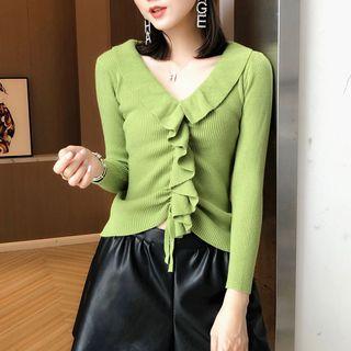 Long-sleeve Ruffle Knit Top