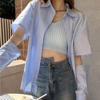 Plain Ribbed Knit Camisole Top / Plain Elbow Cutout Shirt