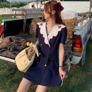 Strawberry Embroidered Short-sleeve Mini Collared Dress