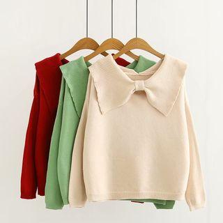 Bow Collar Plain Sweater