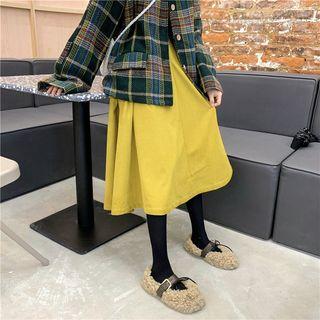 Plaid Single-breasted Jacket / Turtleneck Top / Corduroy A-line Midi Skirt