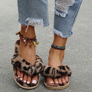 Leopard Print Fluffy Flip Flops