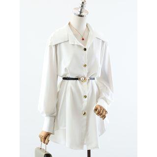 Set: Long-sleeve Mini Shirt Dress + Belt