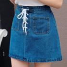 Lace Up Mini Denim Skirt