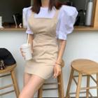 Puff-sleeve T-shirt / Mini Sheath Overall Dress