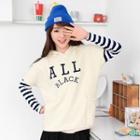 Inset Striped T-shirt Lettering Hooded Pullover