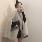Plain Turtle-neck Cape / Long-sleeve Knit Top