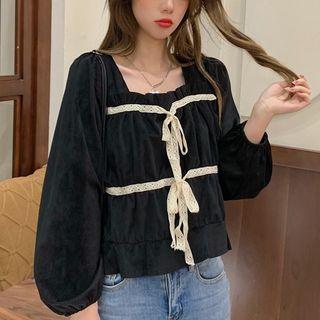 Square-neck Ruffled Long-sleeve Shirt