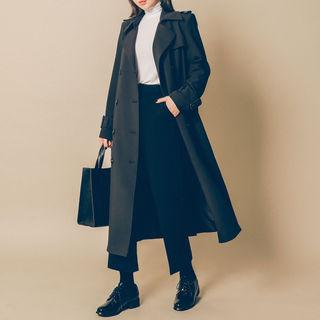 Epaulette-shoulder Flap-front Long Trench Coat