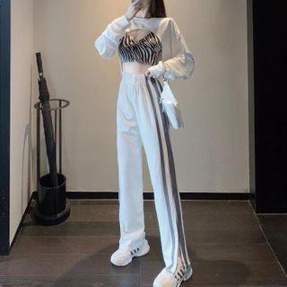 Cropped Sweatshirt / Zebra Print Top / Sweatpants