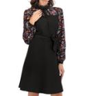 Floral Print Panel Long-sleeve Mini A-line Dress