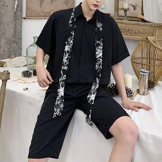 Set: Tie Neck Short-sleeve Shirt + Shorts