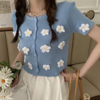 Short-sleeve Flower Accent Cardigan