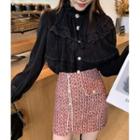 Lace Trim Ruffle Blouse / Mini A-line Skirt / Set