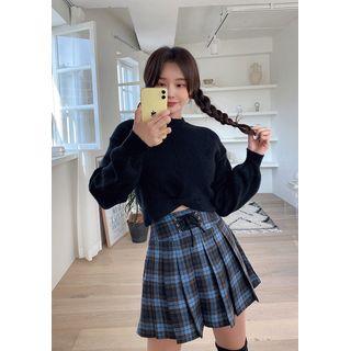 Lace-up Plaid Pleat Miniskirt