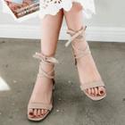 Bow Lace Up Block Heel Sandals
