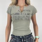 Short-sleeve V-neck Lettering Print Crop Top