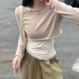 Plain Tank Top / Cropped Knit Top / Wide Leg Pants