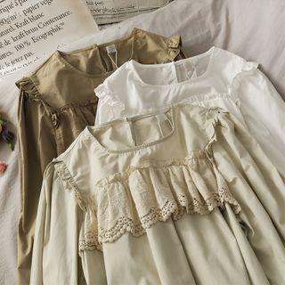Ruffled-trim Bell-sleeve Loose Top