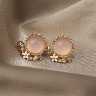 Flower Cat Eye Stone Drop Earring 1 Pair - Pink - One Size