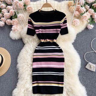 Color Block Striped Knit Dress