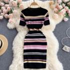 Color Block Striped Knit Dress