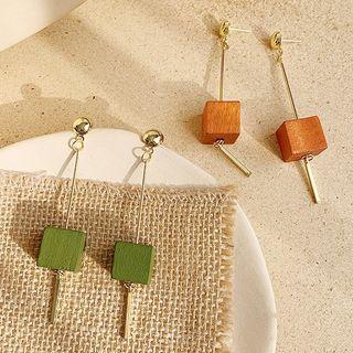 Wooden Cube Dangle Earring