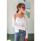Set: Open-front Cardigan + Spaghetti-strap Lace-up Top
