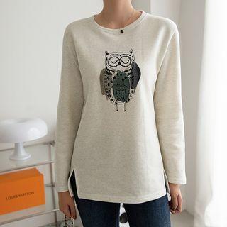 Owl-illustrated Fleece T-shirt