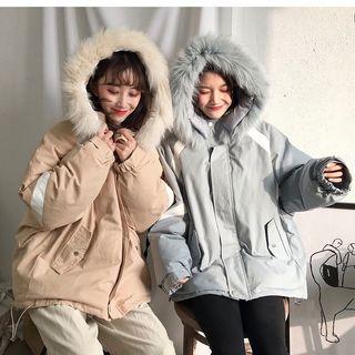 Furry-trim Contrast-trim Padded Jacket