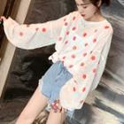 Dotted Long-sleeve Knit Top White - One Size