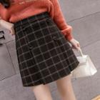 Double-buttoned Plaid Woolen Skirt