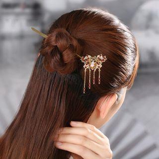 Rhinestone Floral & Faux Pearl Hair Stick As Shown In Figure - 15.5cm