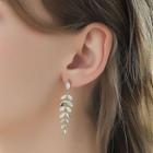 Rhinestone Leaf Drop Earring 1 Pair - White & Gold - One Size