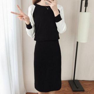 Set: Long-sleeve Raglan Top + Midi Skirt