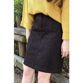 Zip-front Cotton A-line Skirt