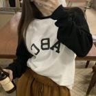 Long-sleeve Color-block Lettering T-shirt White - One Size