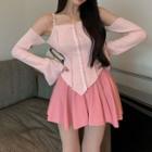 Long-sleeve Cold Shoulder Irregular Top / Mini Skort