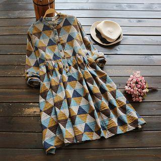 Long-sleeve Patterned A-line Dress As Shown In Figure - L