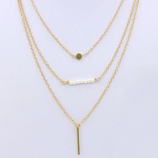 Faux Pearl Layered Necklace 2152 - Gold - One Size