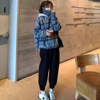Set: Mock Two Piece Turtleneck Plaid Pullover + Harem Pants