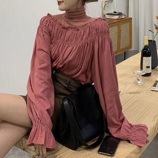 High-neck Ruched Long-sleeve Top