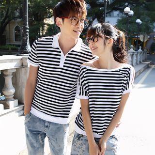 Couple Matching Striped Short-sleeve T-shirt / Polo Shirt