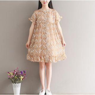 Frill Trim Floral Print Short Sleeve Dress With Slipdress