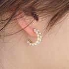 Faux Pearl Rhinestone Open Hoop Earring 1 Pair - 925 Silver - One Size