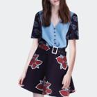 Set: Short-sleeve Top + Floral Mini Skirt