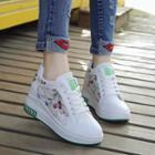 Flower Embroidered Lace Panel Hidden Wedge Sneakers