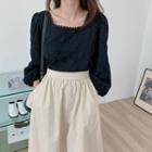 Square Neck 3/4-sleeve Top / Midi A-line Skirt