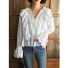 Open-placket Perforated-detail Blouse